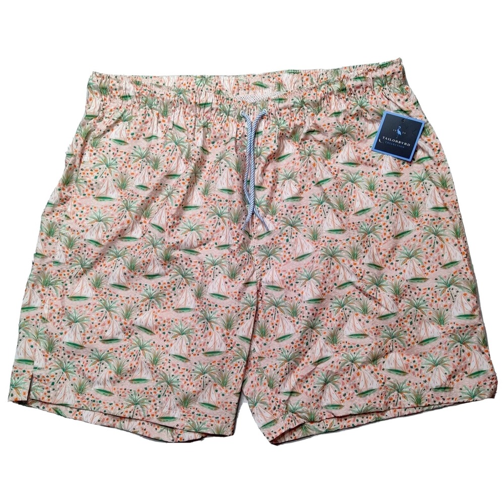 TAILORBYRD Men XL Pink Sailboats AOP‎ Brief Lined 8" Swim Shorts NEW
